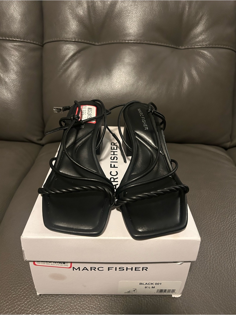 Marc Fisher Black Twisted-Strap Square-Toe Heels